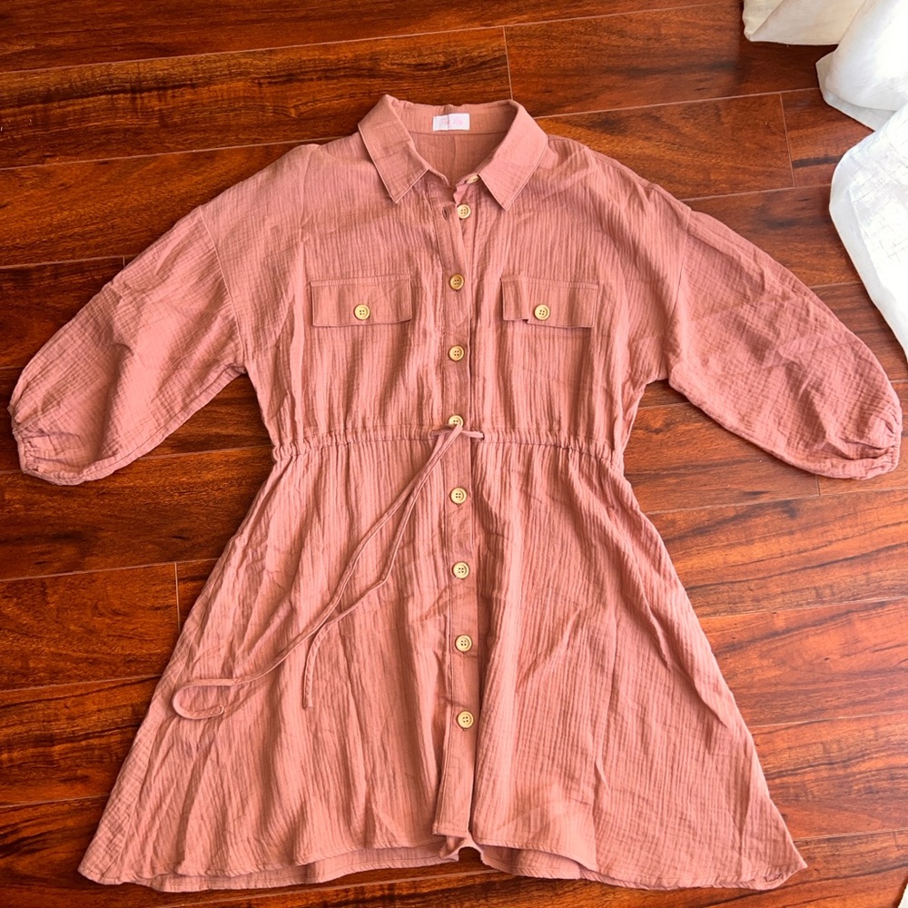 Pink Lily Girls Mauve-Pink Button-Front Shirt Dress